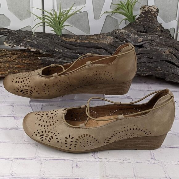 Rockport Cobb Hill Judson Cross Wedge Khaki Nubuck Flat - Picture 4 of 8